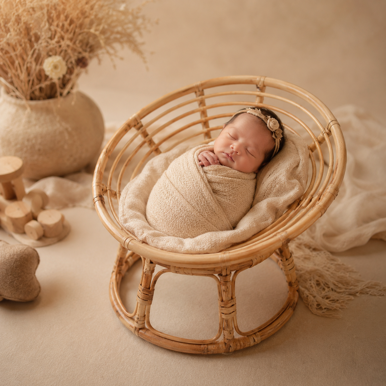 Molisa Rattan Baby Prop - Handwoven Cane Rattan Papasan Chair