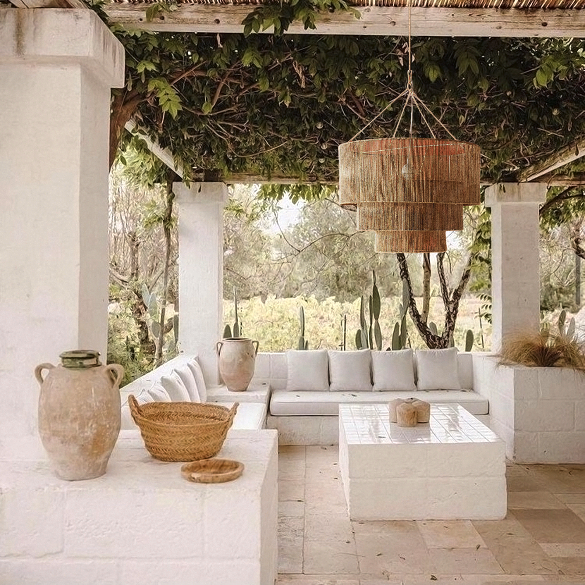 Kasey Jute Pendant Light - Layered Drum Design