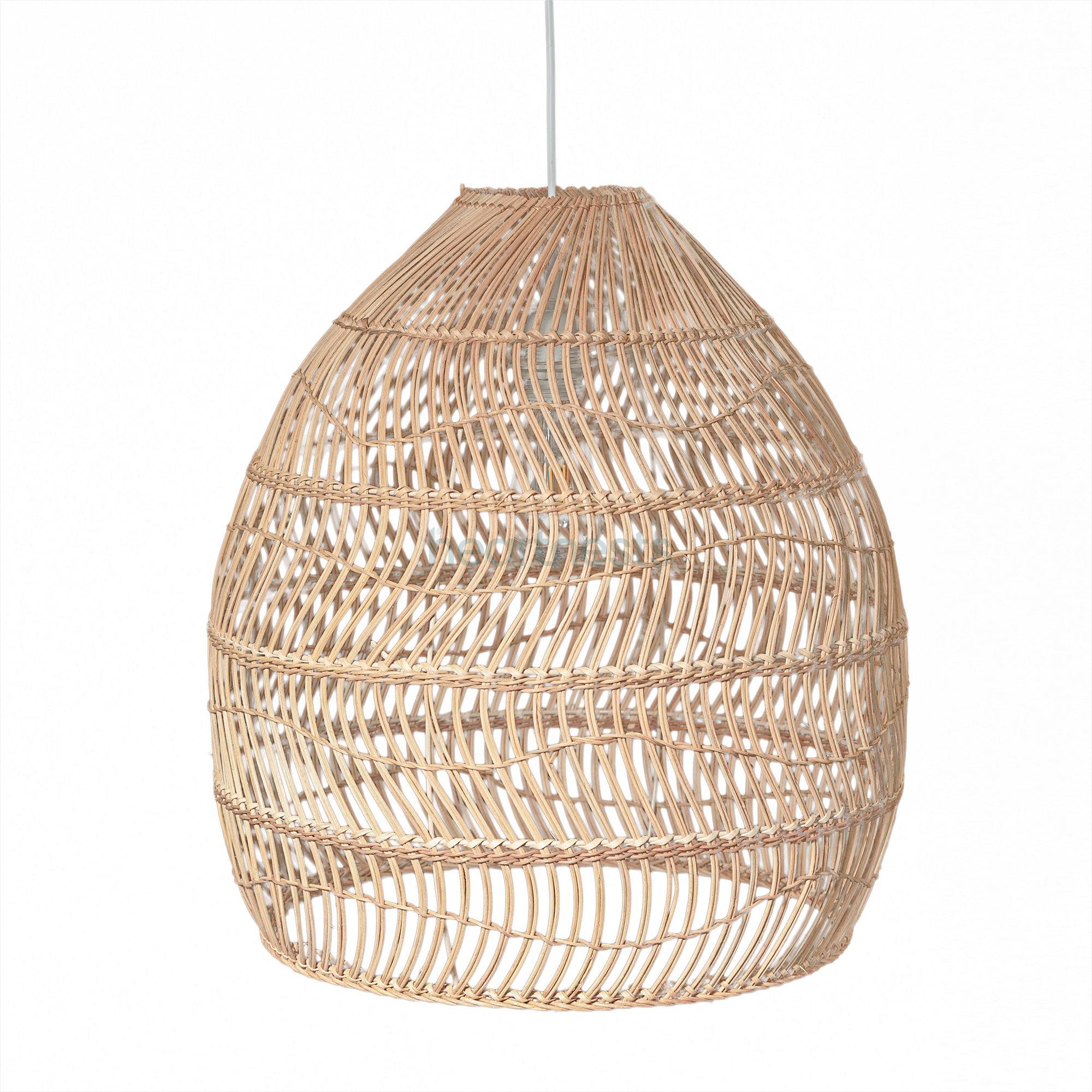 a close up view of Acacia Rattan Pendant Light's details against a white background