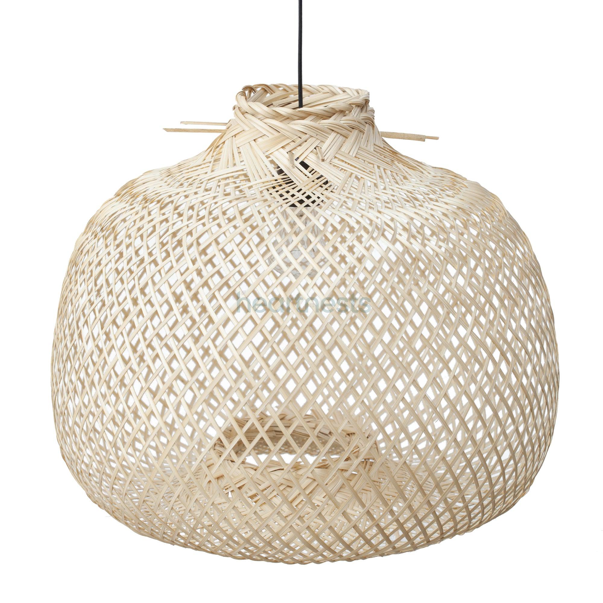 Bali bamboo pendant light in a close up view against white background