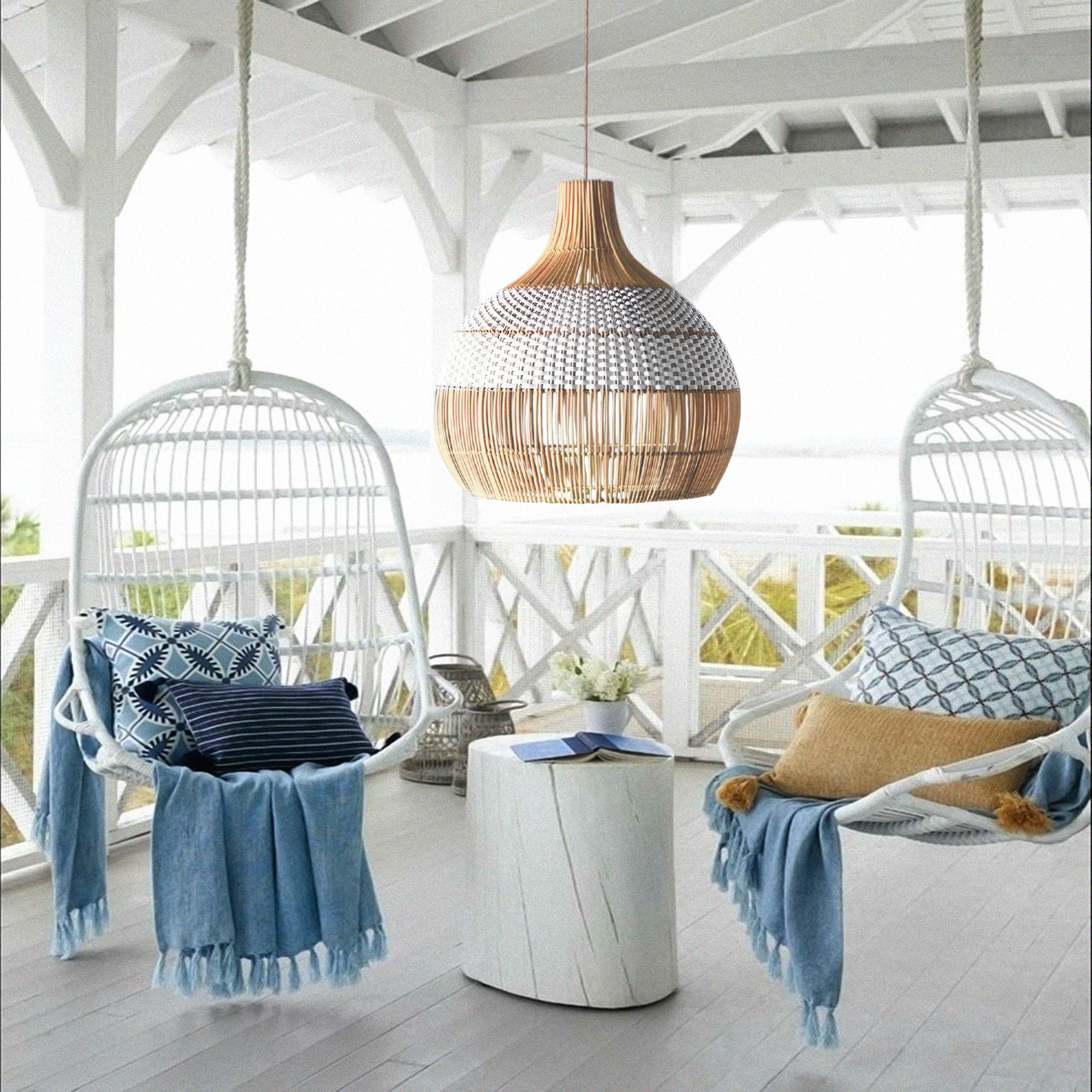 Catalina 40cm Rattan Pendant Light - Natural & White Weave