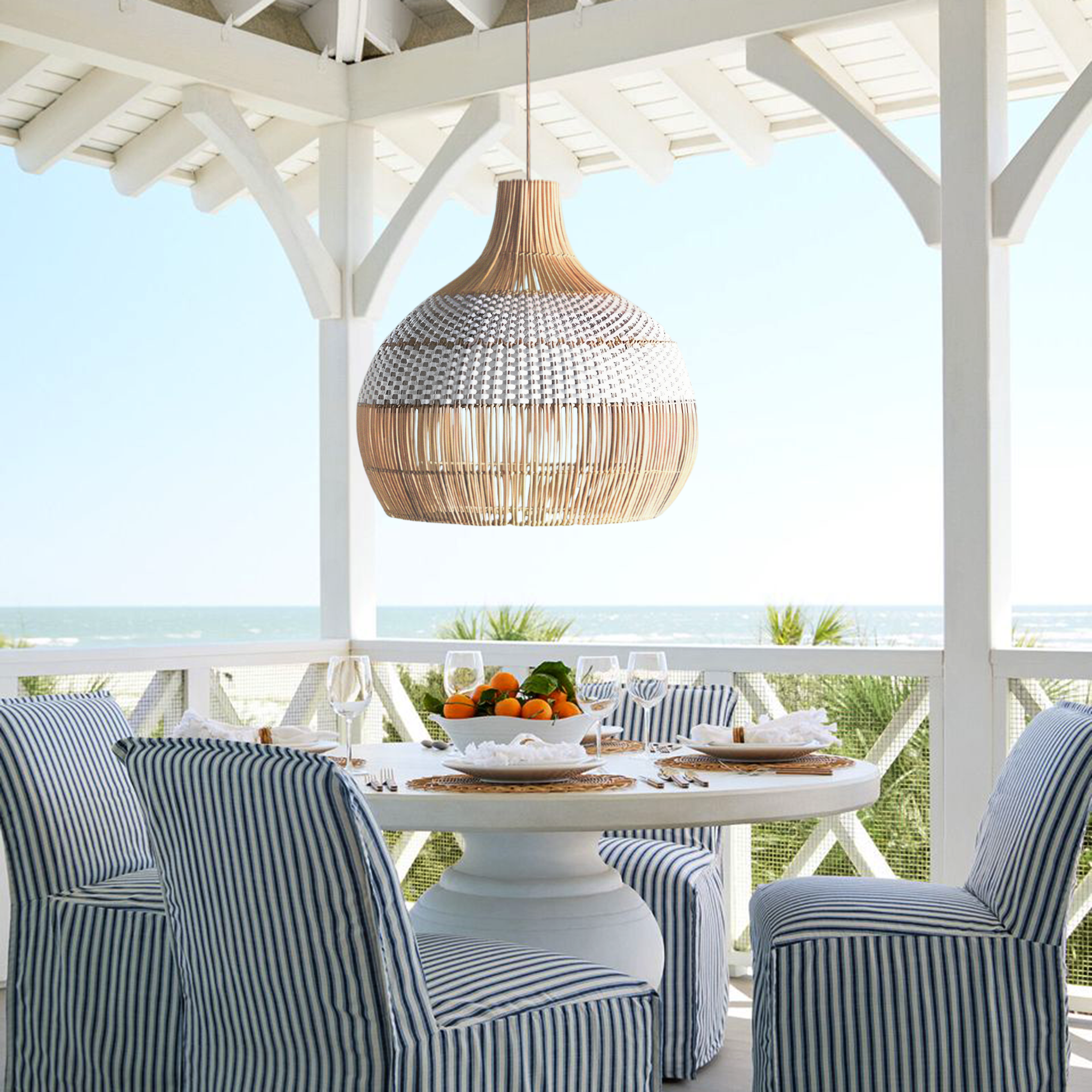 Catalina 50cm Rattan Pendant Light - Natural & White Weave