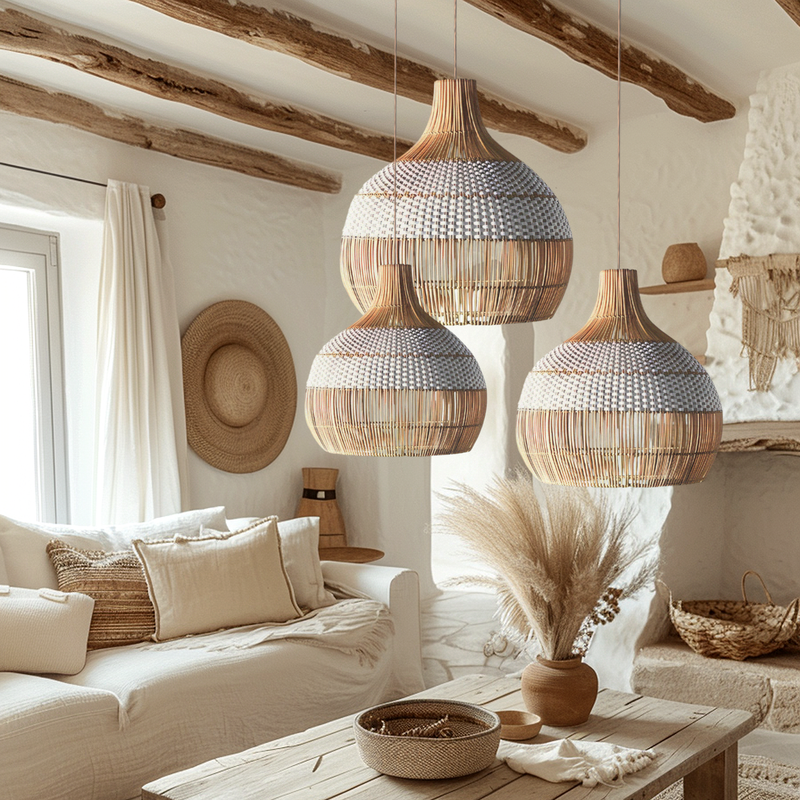 Catalina Rattan Pendant Light Bundle Set of 3 - Natural & White Weave