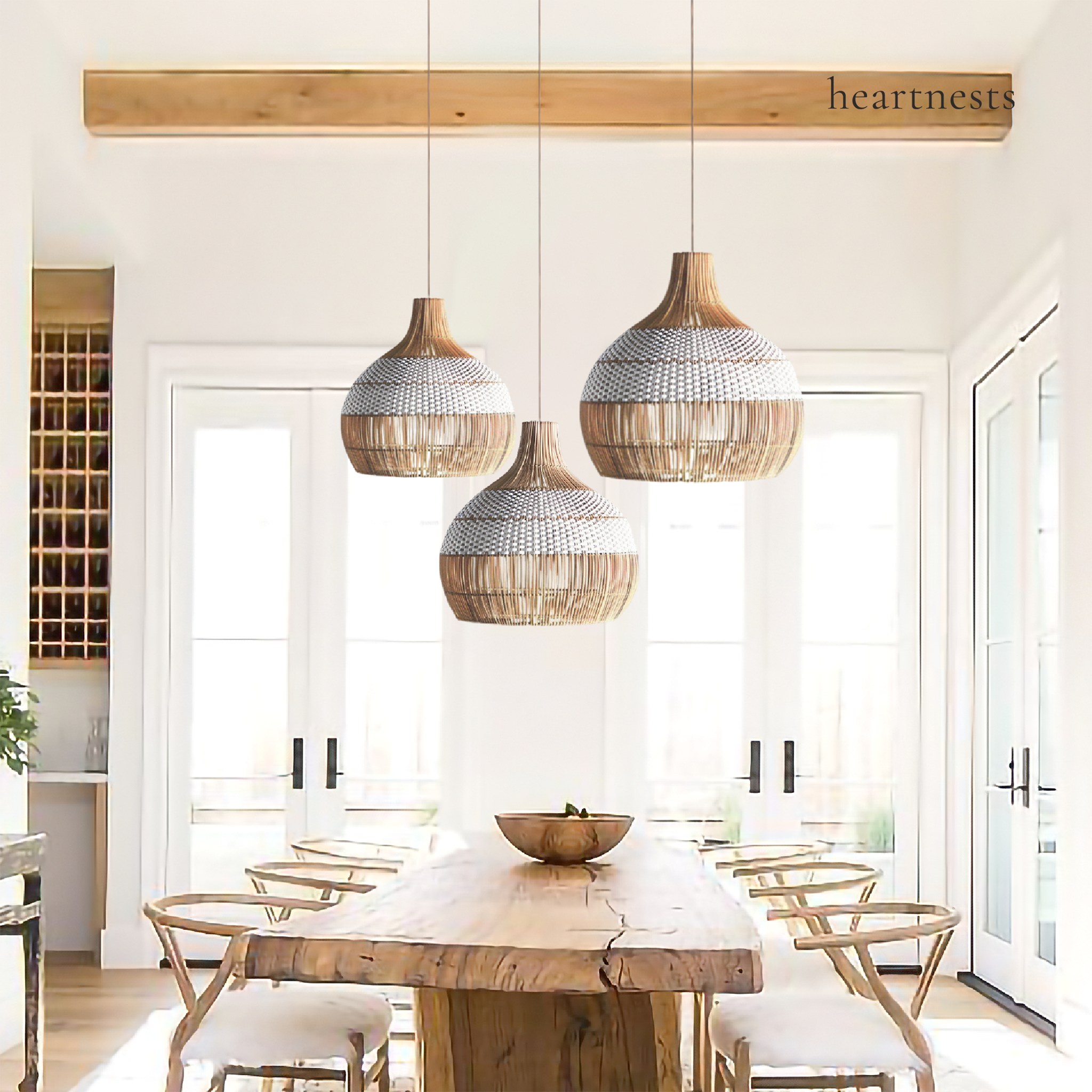 Catalina 40cm Rattan Pendant Light - Natural & White Weave