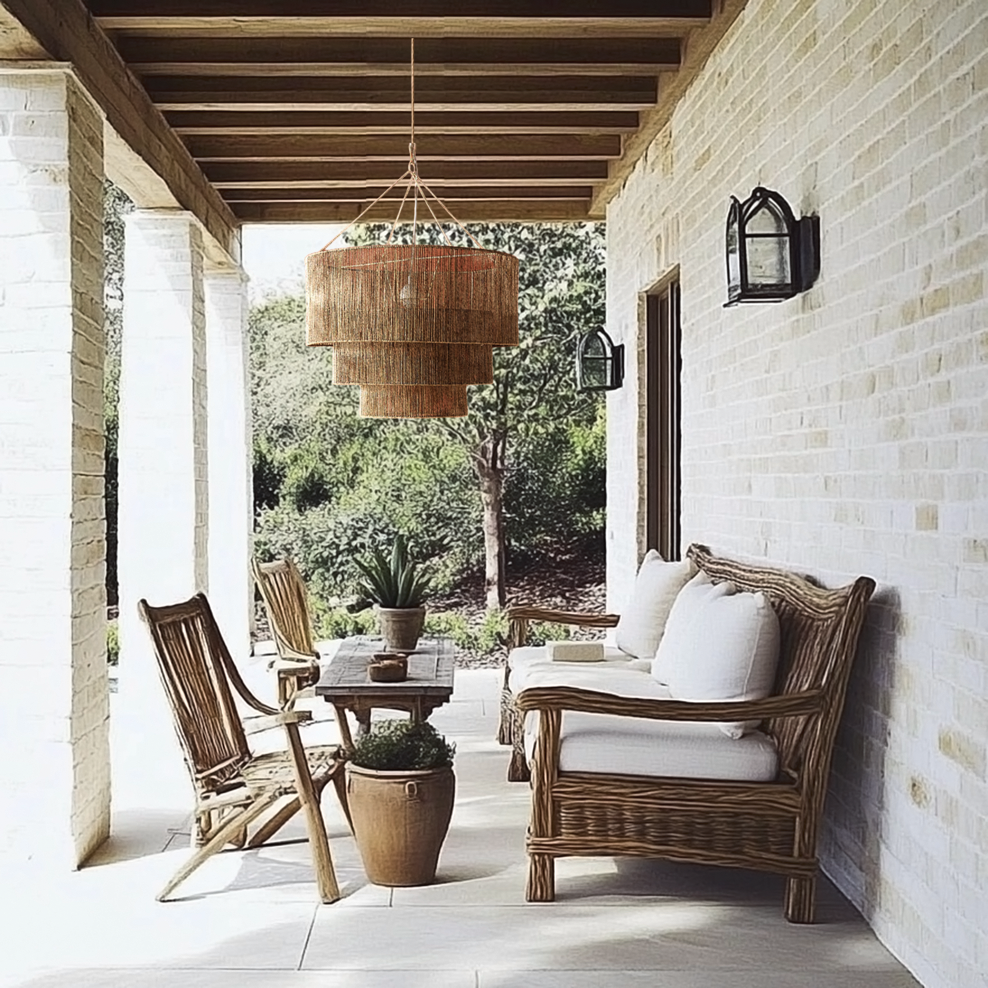 Kasey Jute Pendant Light - Layered Drum Design