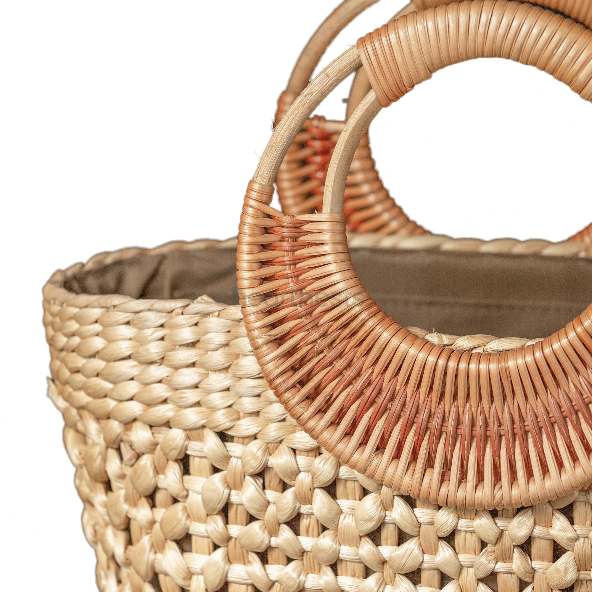 A zoomed in handle part of Heartnests' Lafi Wicker Fashion Bag is on white background