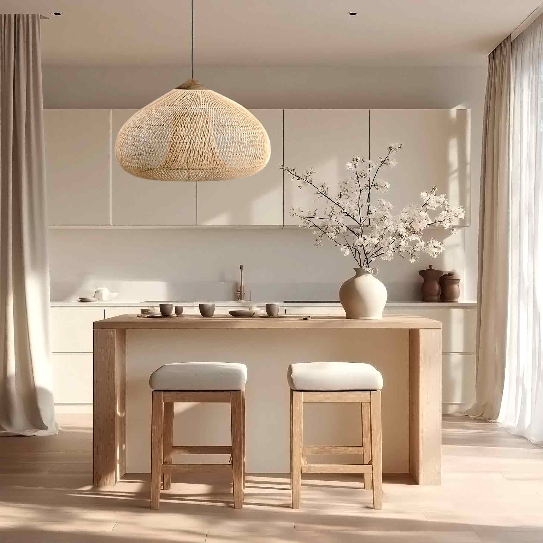 Hibicus B Rattan Pendant Light - Handwoven natural rattan