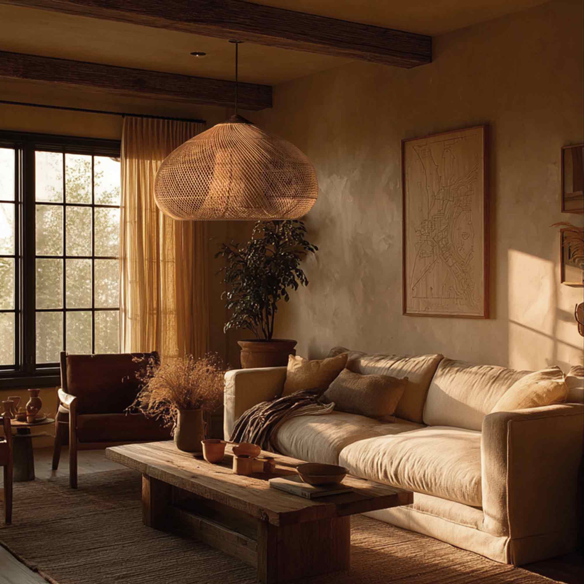 Hibicus B Rattan Pendant Light - Handwoven natural rattan