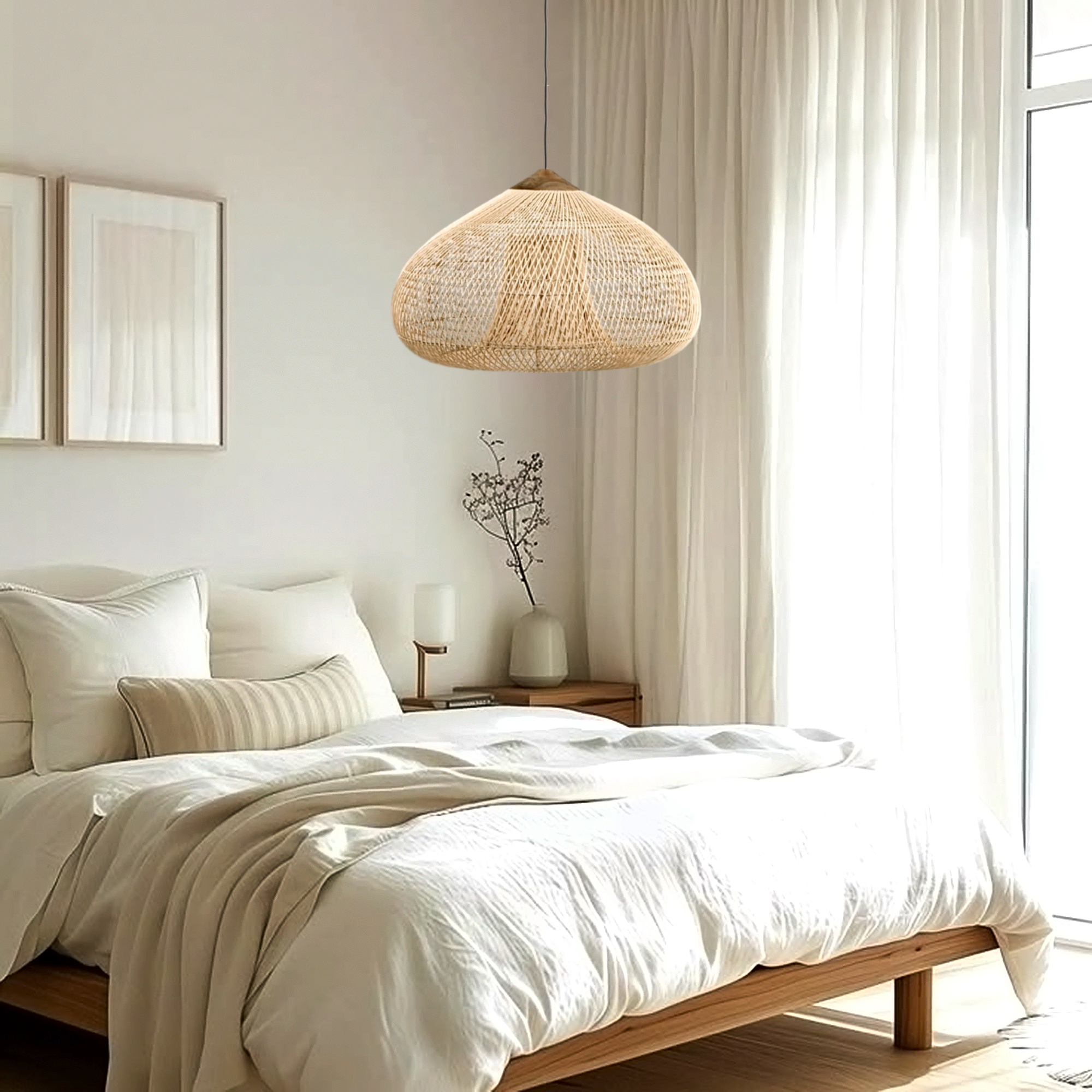 Hibicus B Rattan Pendant Light - Handwoven natural rattan