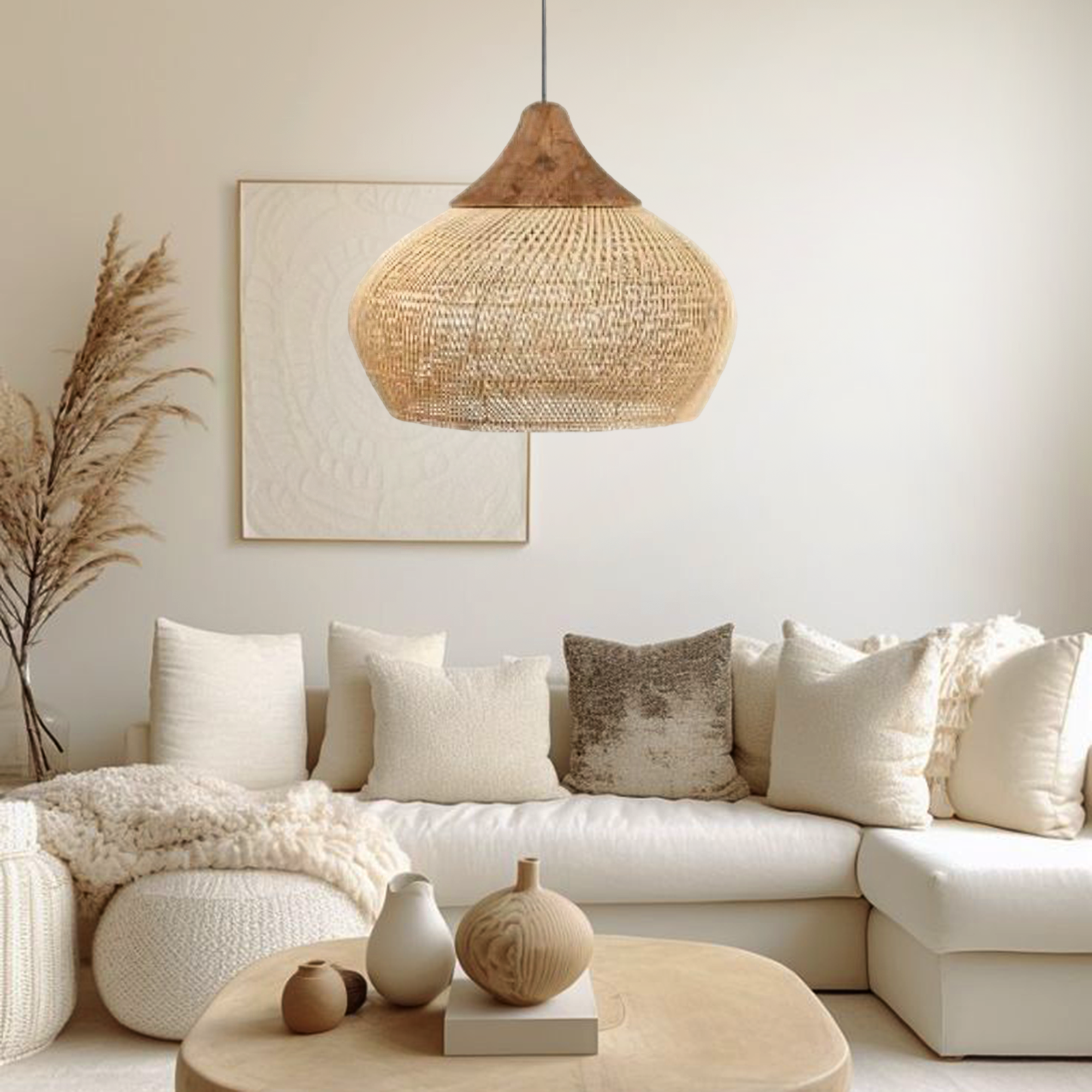 Hibicus C Rattan Pendant Light - Handwoven natural rattan