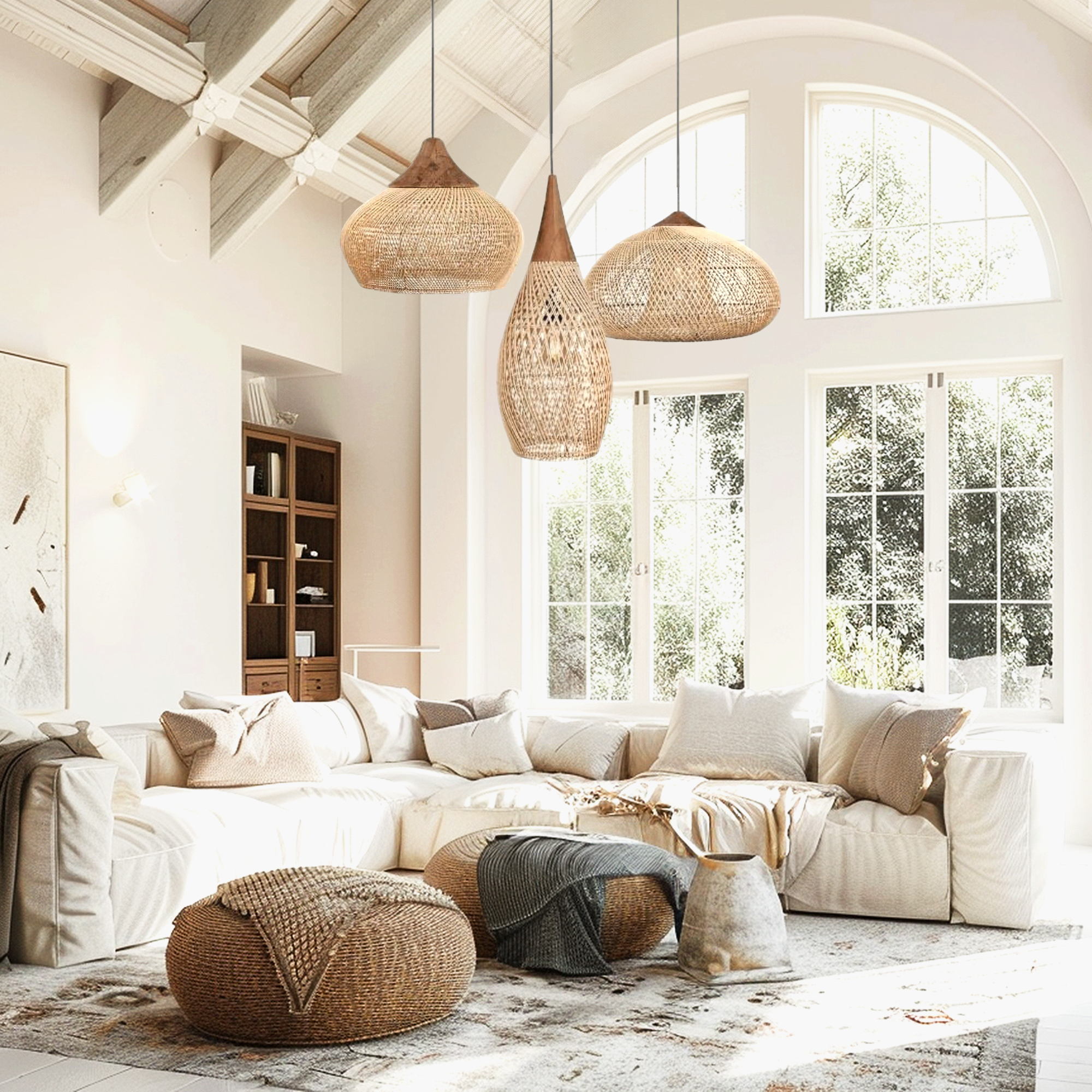 Hibicus Rattan Pendant Light Bundle Set of 3 - Handwoven Cane Rattan