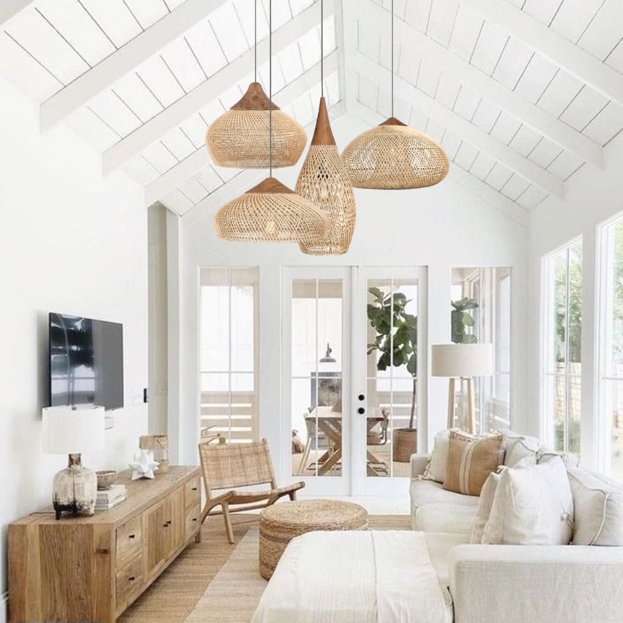 Hibicus Rattan Pendant Light Bundle Set of 4 – Handwoven Cane Rattan