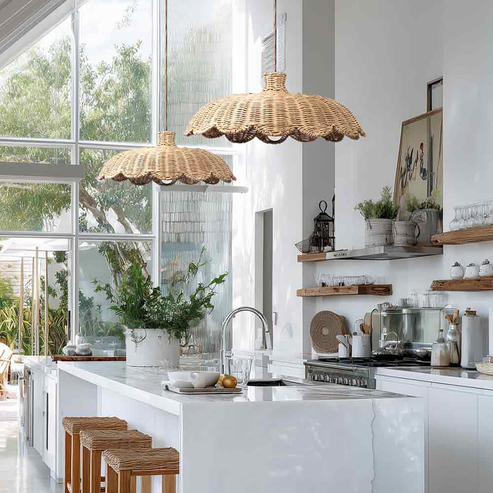 Isle Rattan Pendant Light - Handwoven Cane Rattan Ceiling Lamp