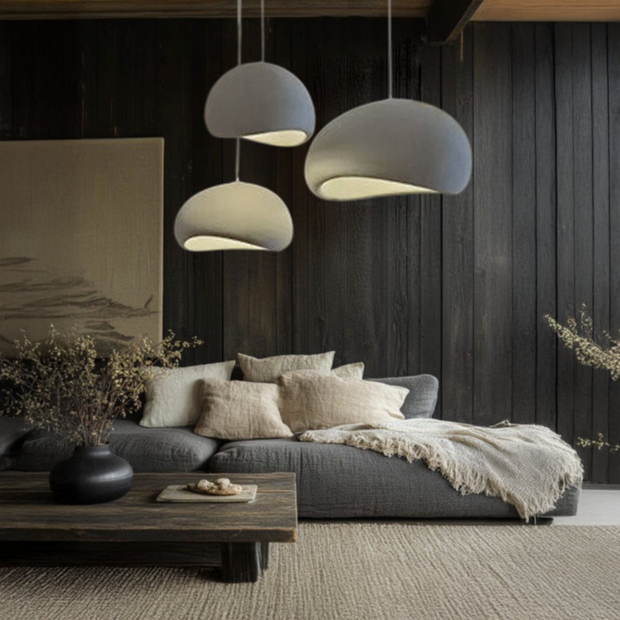 Nalia Grey Resin Pendant Light Bundle Set of 3 – Polyester Resin