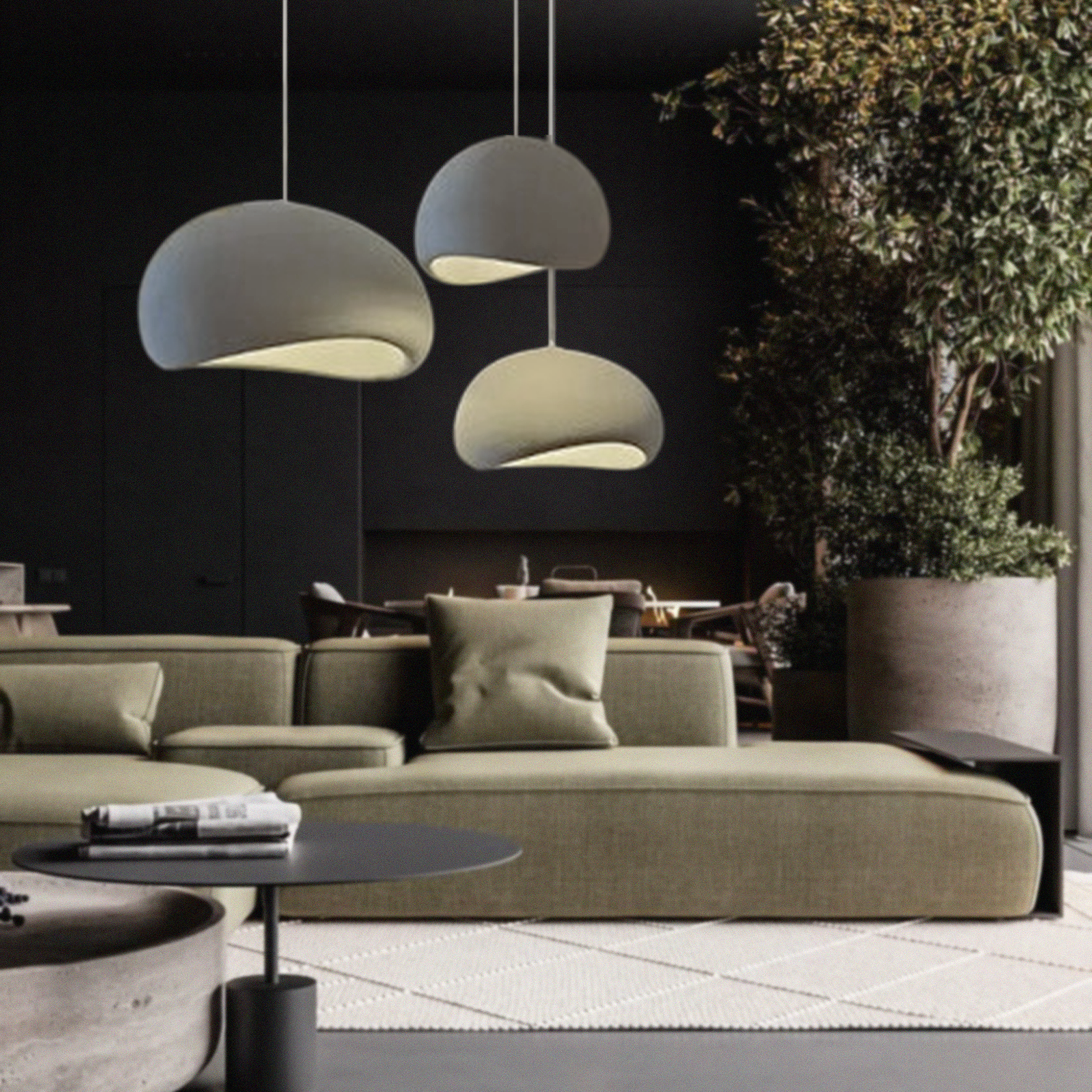Nalia Grey Resin Pendant Light Bundle Set of 3 – Polyester Resin