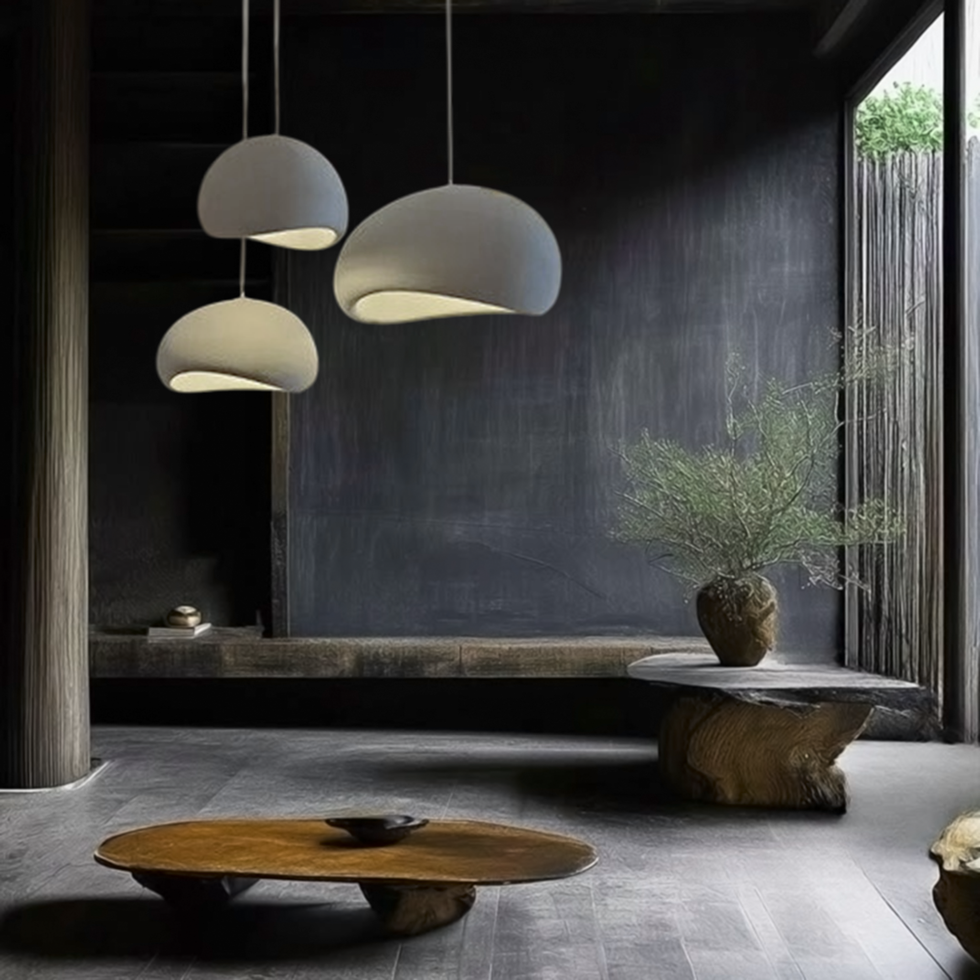 Nalia Grey Resin Pendant Light Bundle Set of 3 – Polyester Resin
