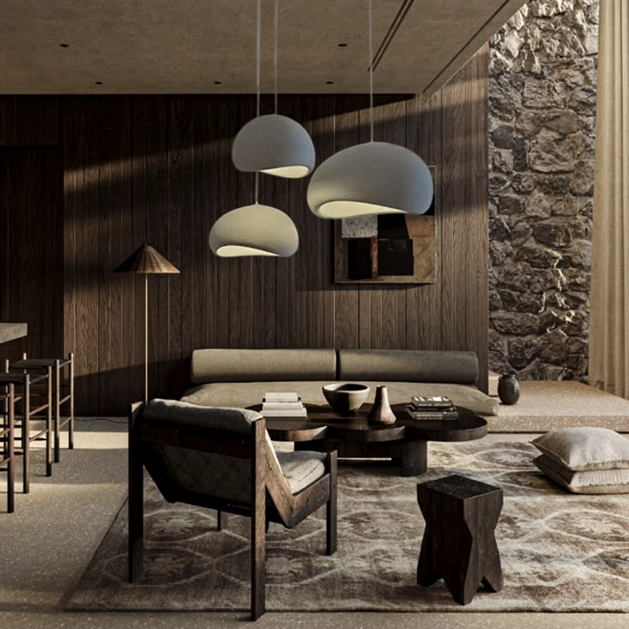 Nalia Grey Resin Pendant Light Bundle Set of 3 – Polyester Resin