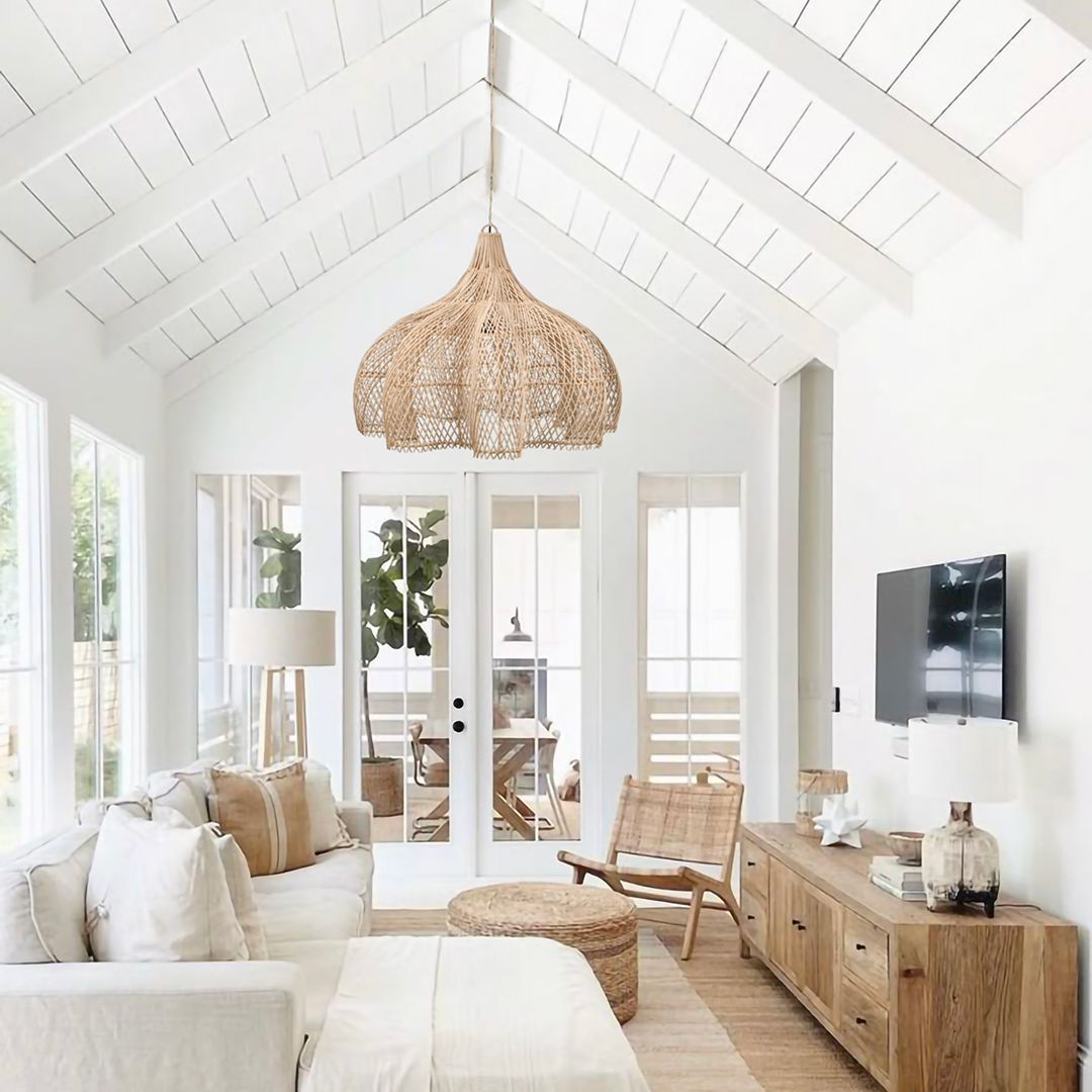 Nava L Rattan Pendant Light - Handwoven Cane Rattan