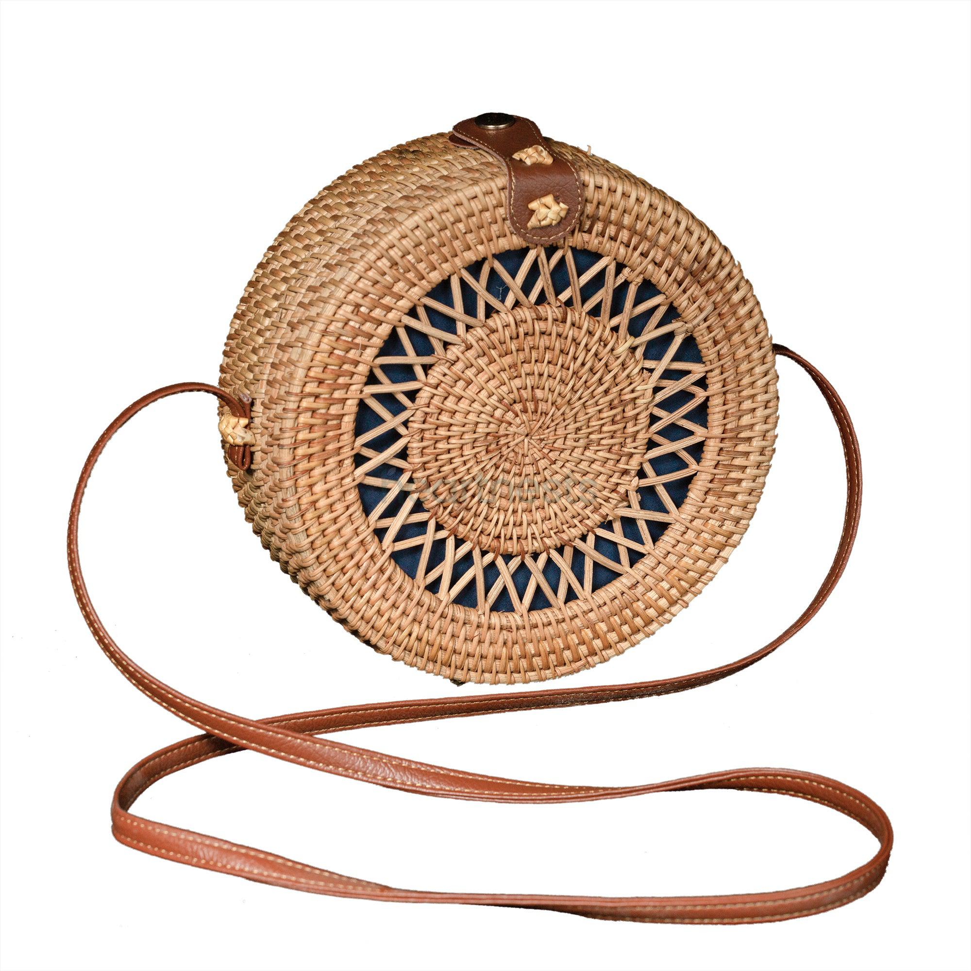 Heartnests' Rosie Rattan Crossbody Bag is in close view on a white background