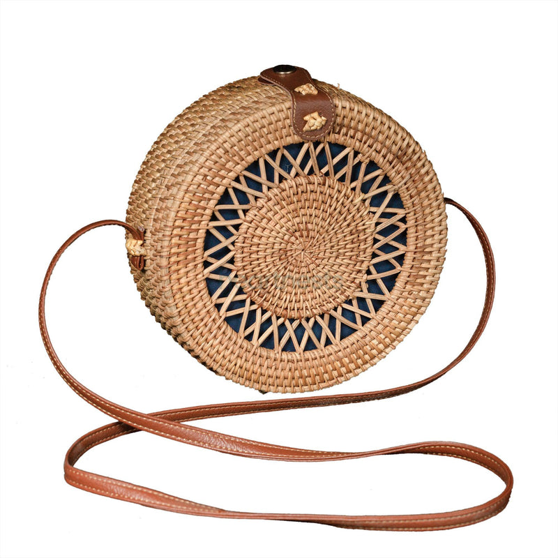 Heartnests' Rosie Rattan Crossbody Bag is in close view on a white background