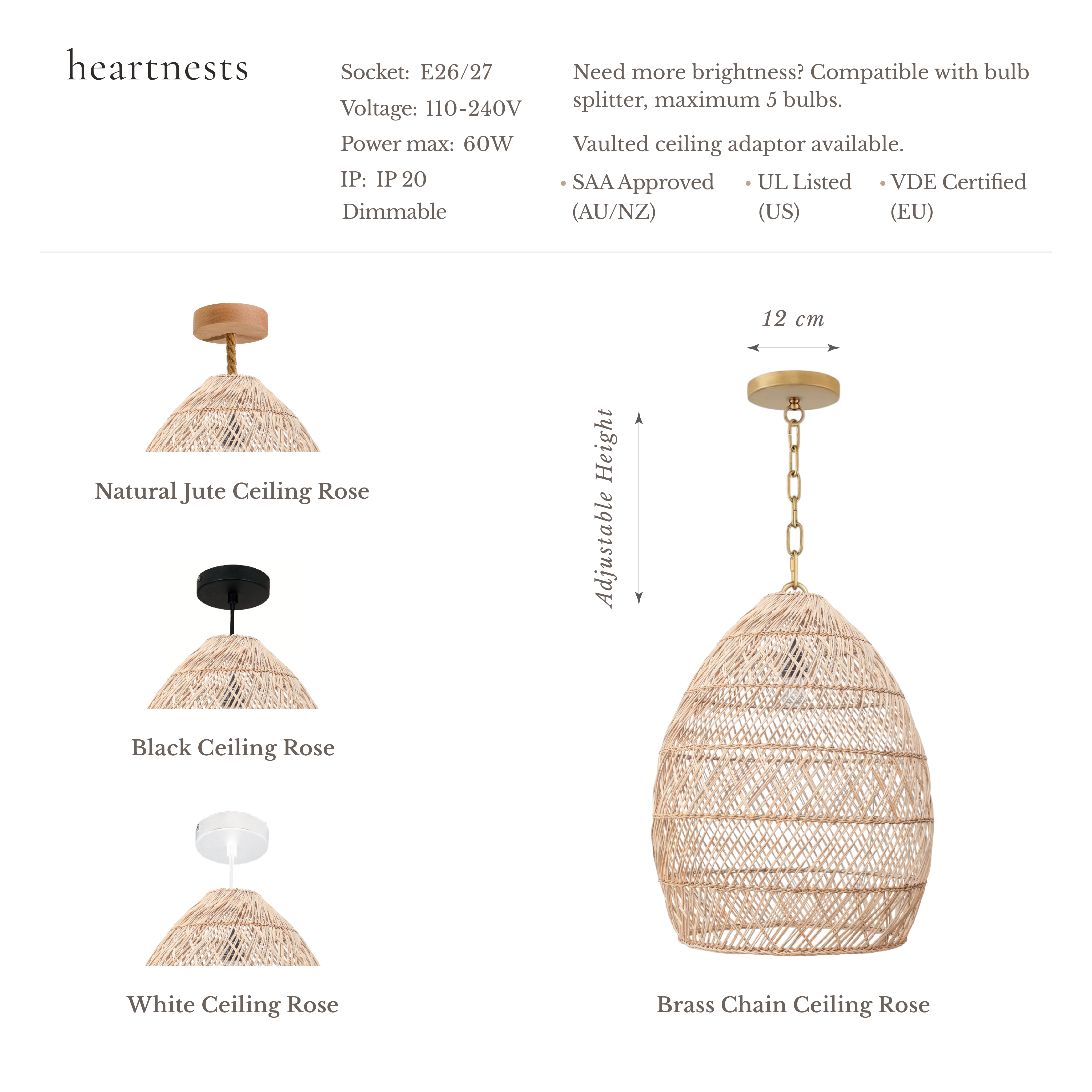 Brighton S Small Rattan Pendant Light - Handwoven Cane Rattan (35 cm)