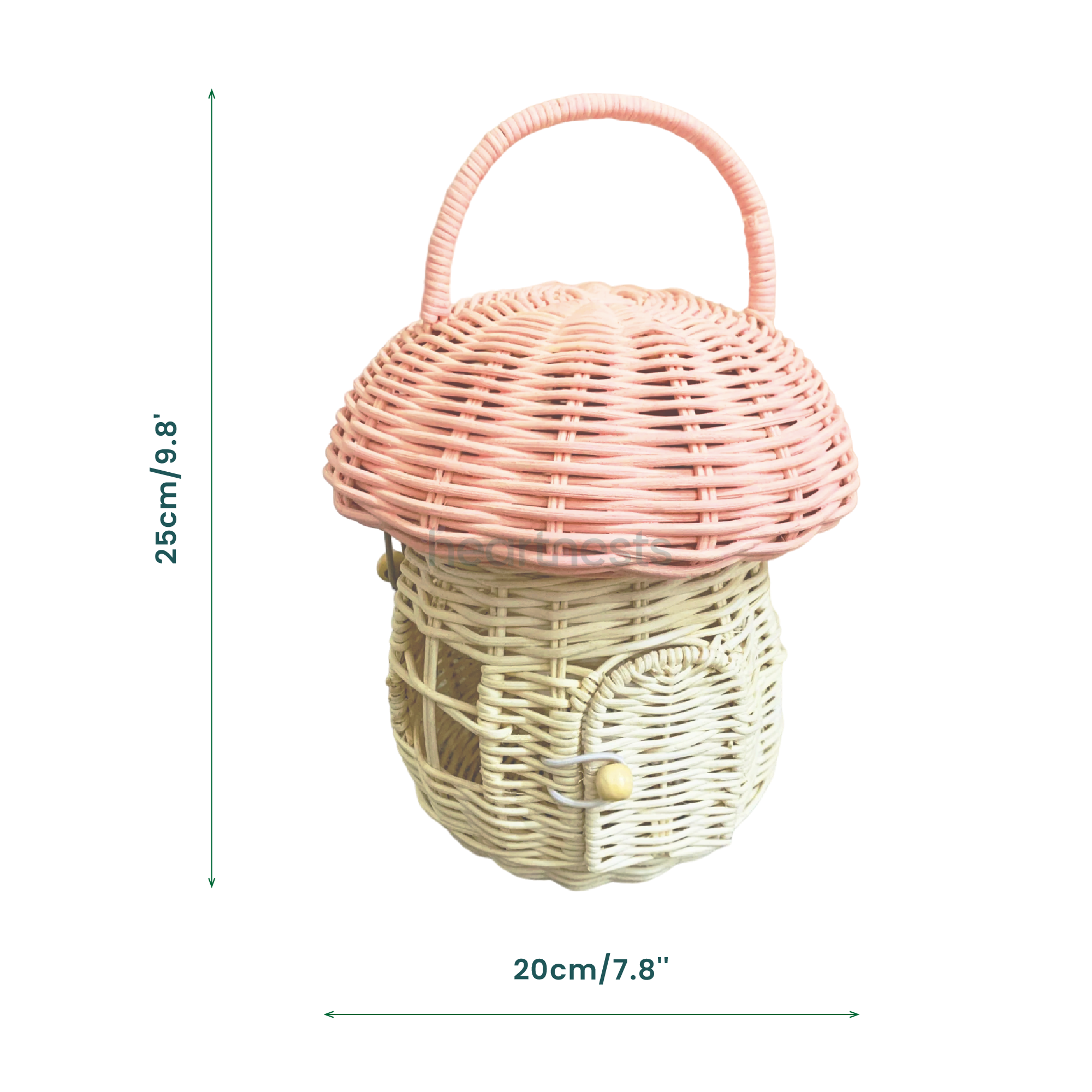 Heartnests' Pinky Rattan Mushroom is on white background with measurement