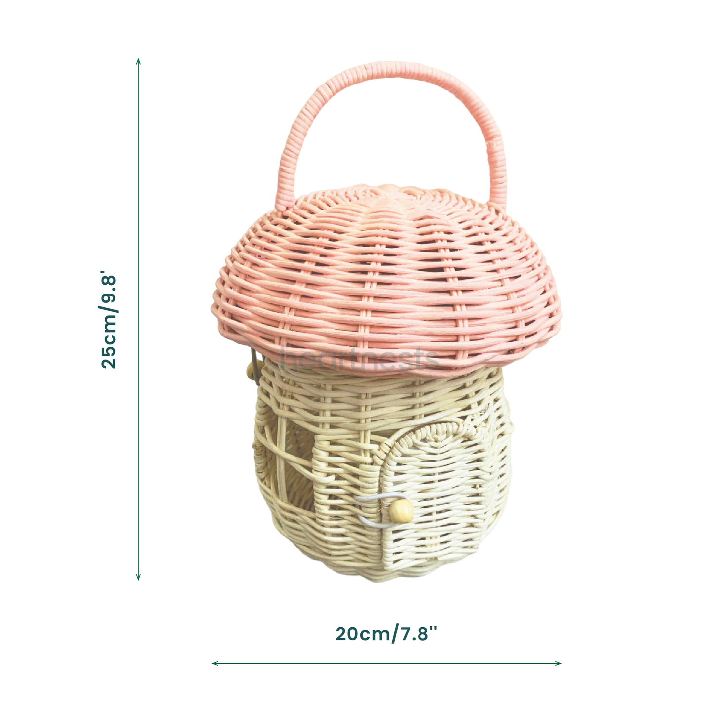 Heartnests' Pinky Rattan Mushroom is on white background with measurement