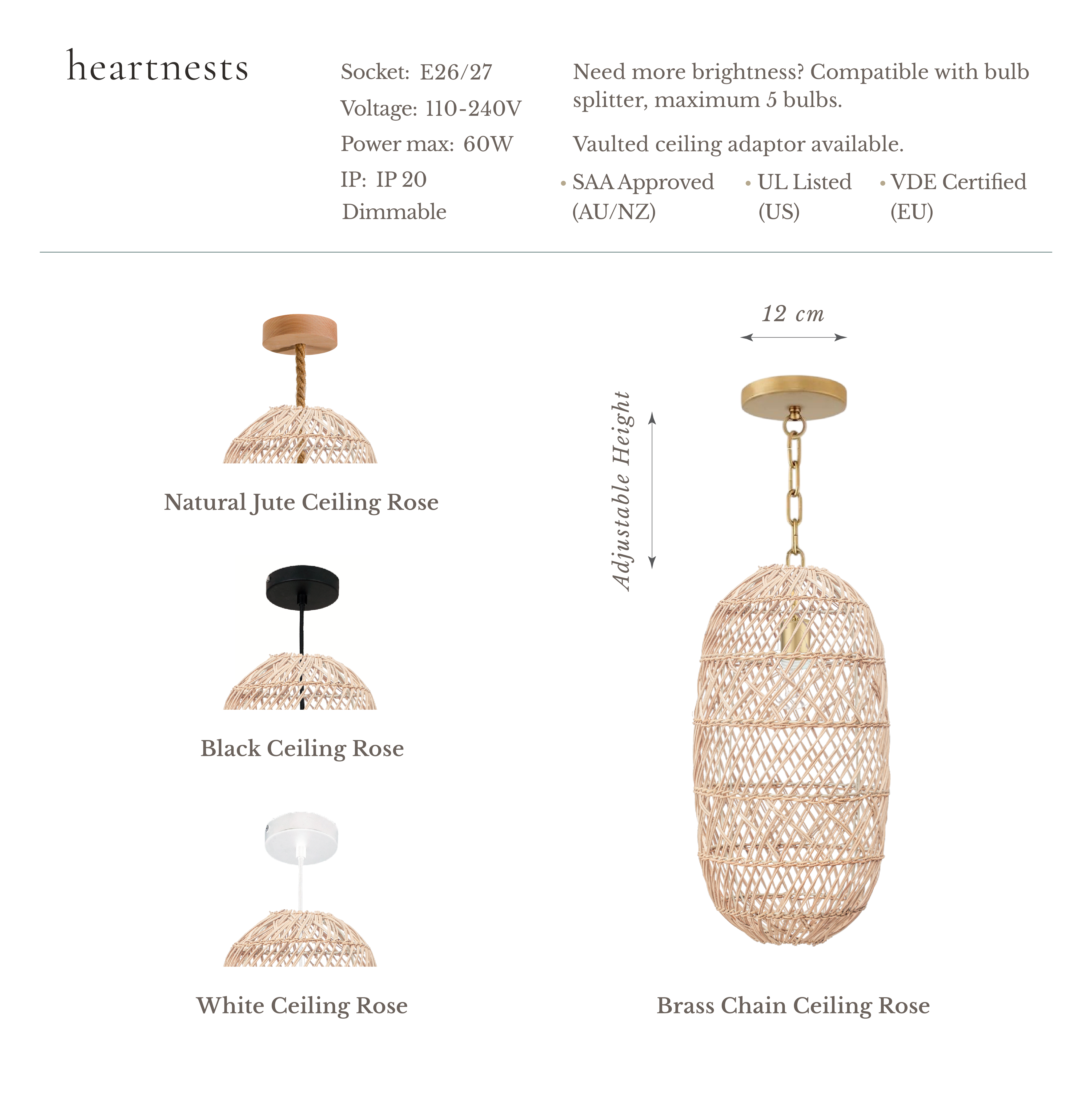 Moreton Rattan Pendant Light - Handwoven Cane Rattan Ceiling Lamp