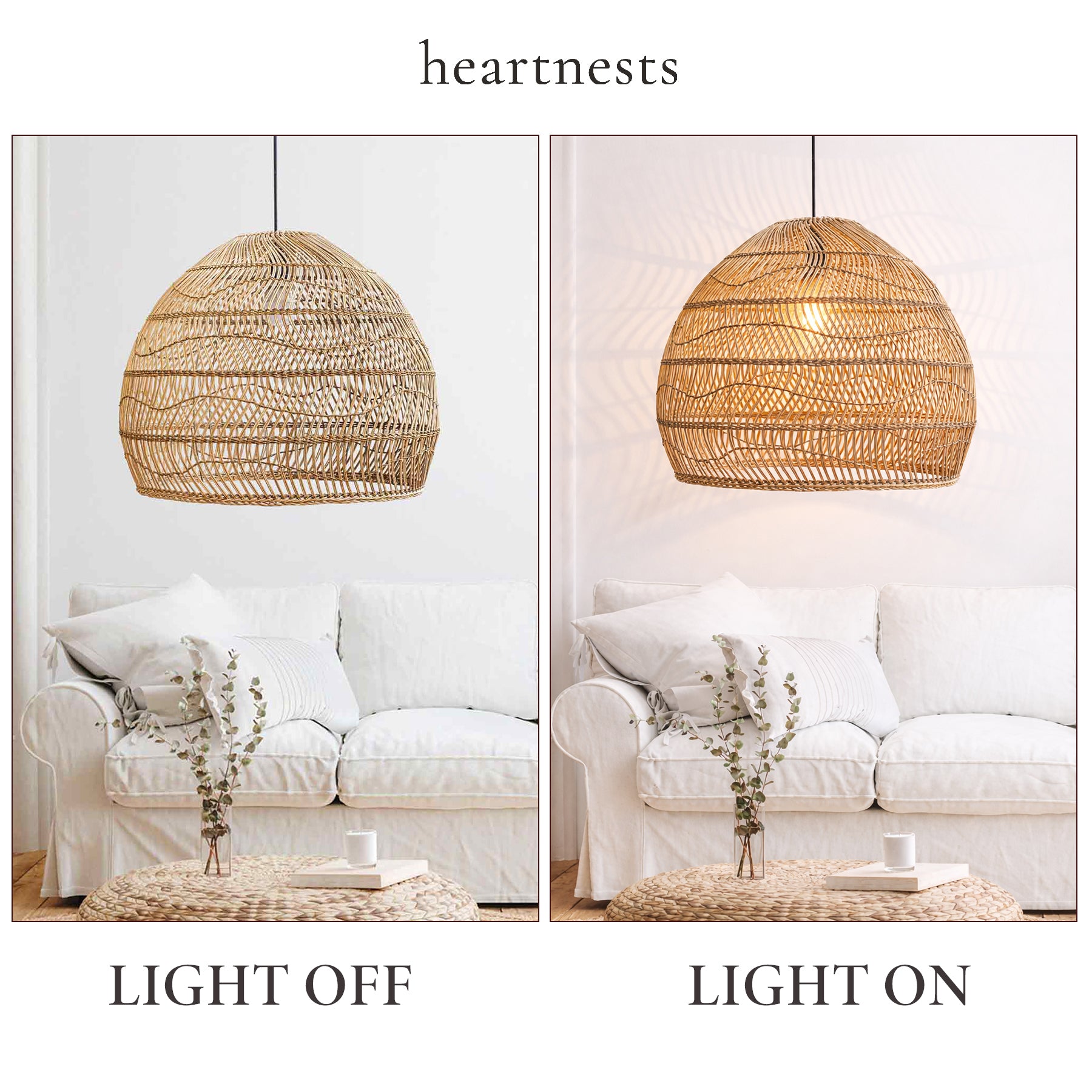 Timea Rattan Pendant Light - Handwoven Cane Rattan Dome Pendant Lamp