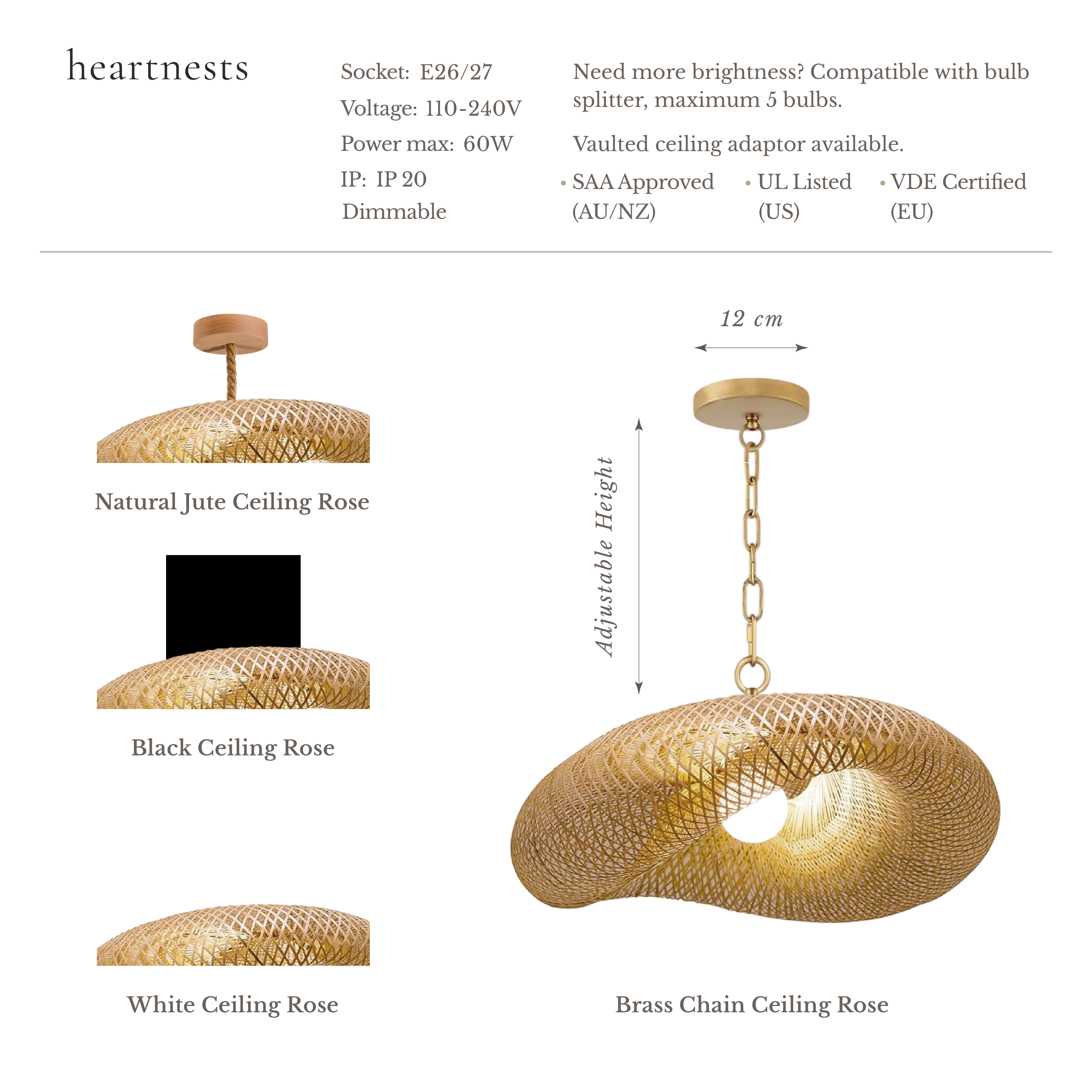 Twinnie Bamboo Wicker Pendant Light - Handwoven Cane Rattan Ceiling Lamp