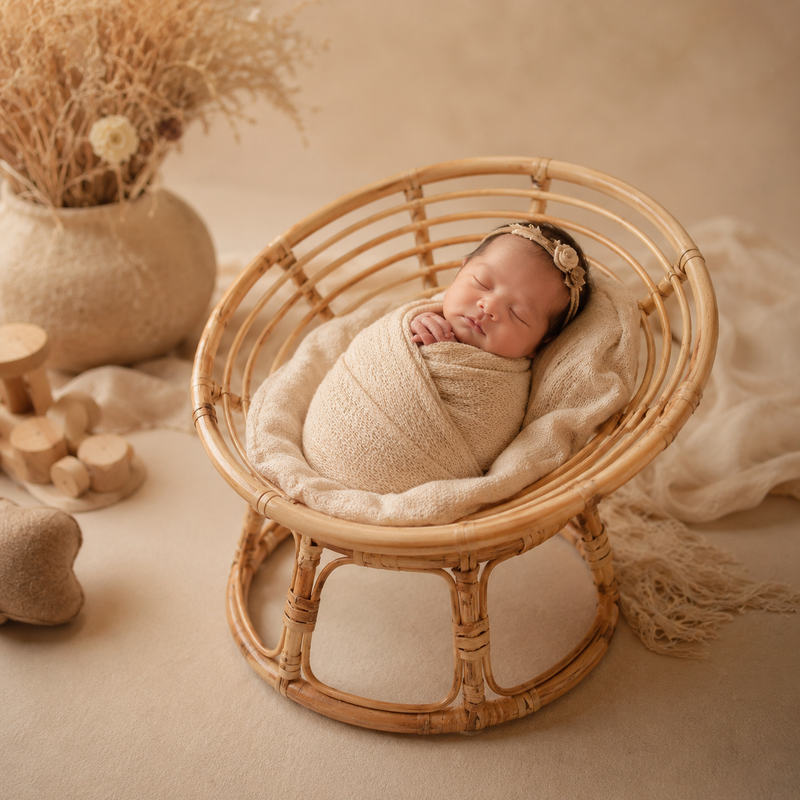 Molisa Rattan Baby Prop - Handwoven Cane Rattan Papasan Chair