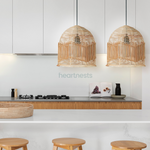 Avis Rattan Pendant Light. Boho Decor. Wicker Pendant Light Over Kitchen Island. Living Room, Bedroom Decor