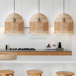 Avis Rattan Pendant Light. Boho Decor. Wicker Pendant Light Over Kitchen Island. Living Room, Bedroom Decor