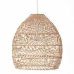 a close up view of Acacia Rattan Pendant Light's details against a white background