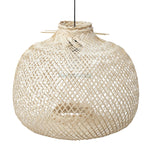 Bali bamboo pendant light in a close up view against white background
