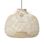 Bali bamboo pendant light in a close up view against white background