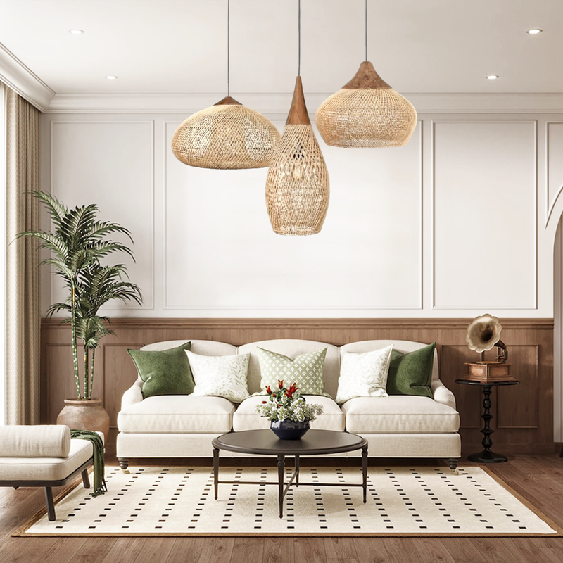 Hibicus Rattan Pendant Light Bundle Set of 3 - Handwoven Cane Rattan