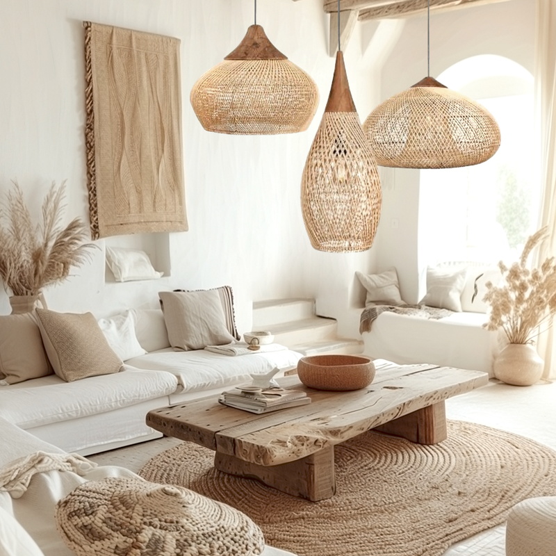Hibicus Rattan Pendant Light Bundle Set of 3 - Handwoven Cane Rattan