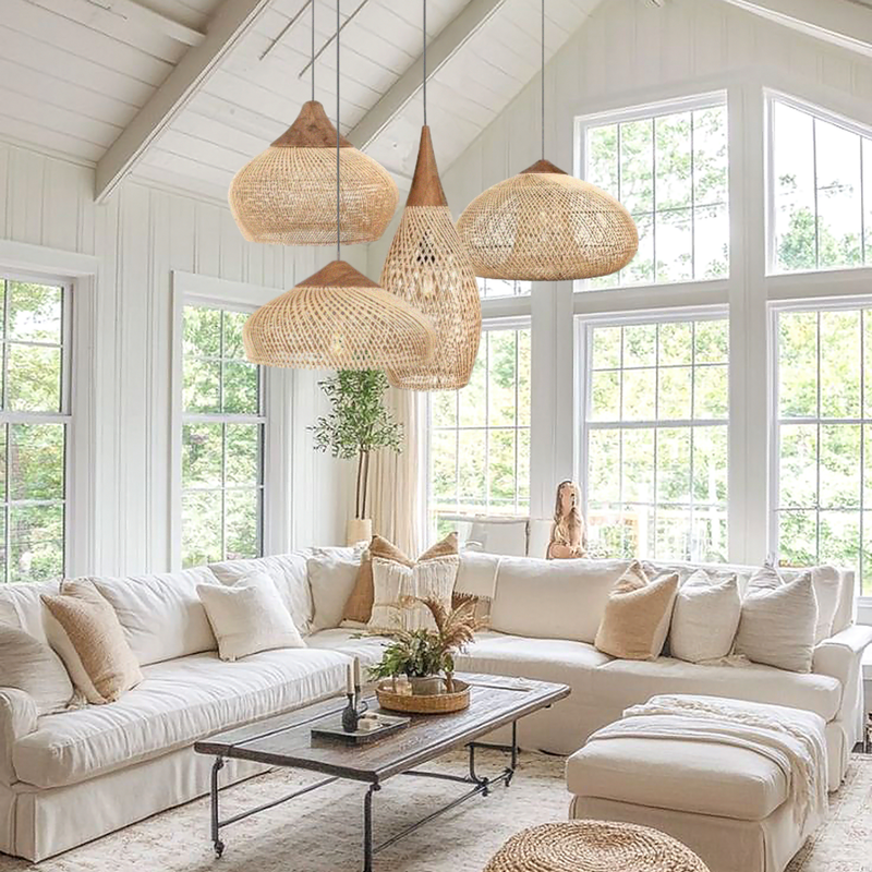 Hibicus Rattan Pendant Light Bundle Set of 4 – Handwoven Cane Rattan