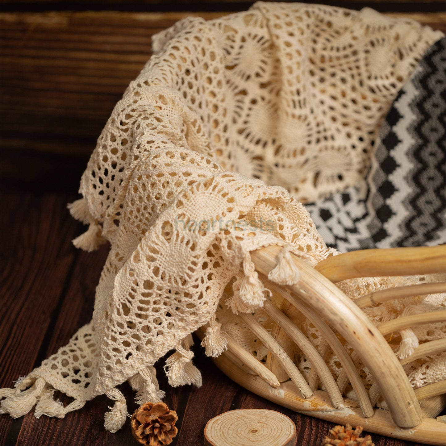 A part of a Heartnests's Noah Rattan Baby Prop is seen in  a close view