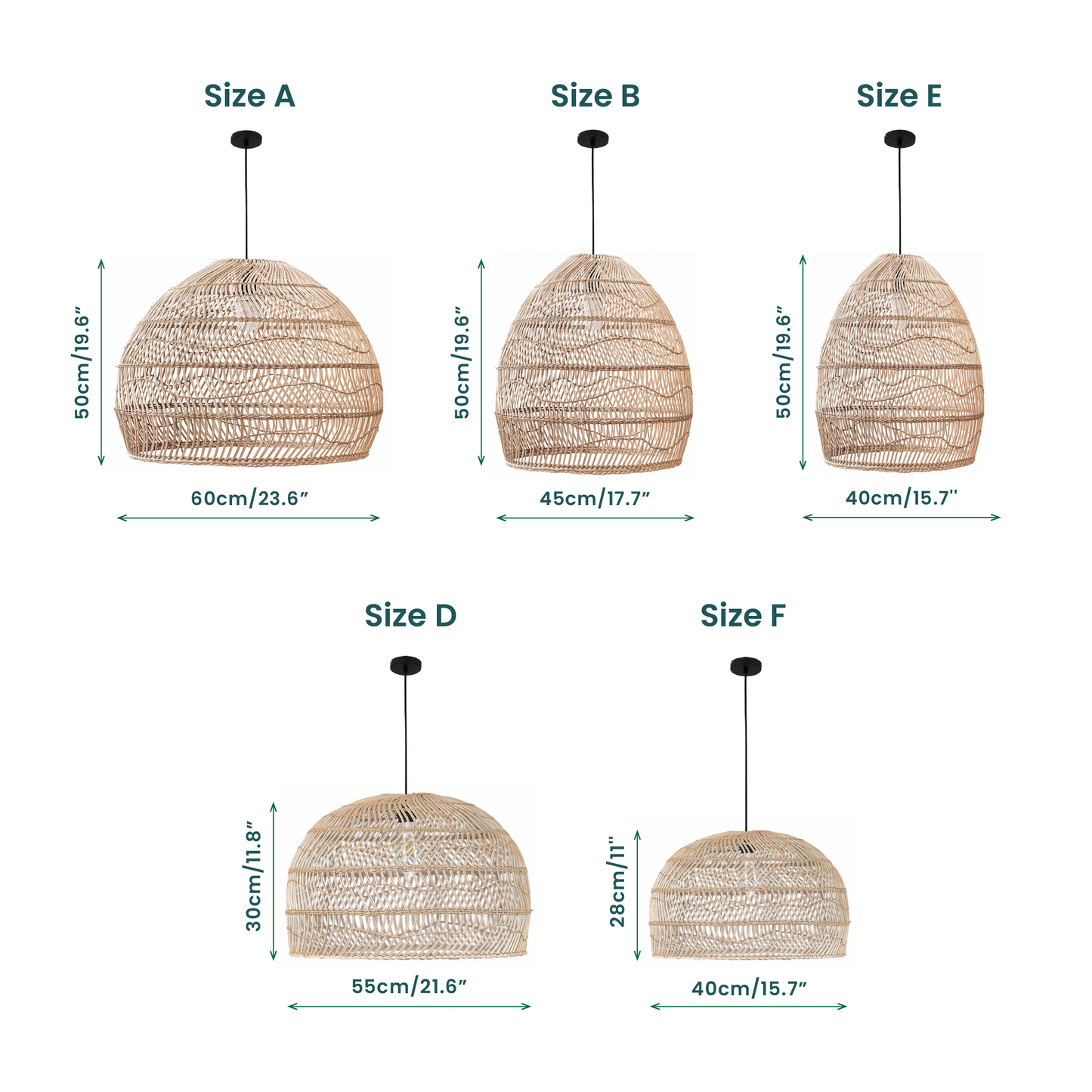 Timea Rattan Pendant Light - Available in 5 sizes- 23.6''/17.7''/15.6''/21.6''/15.7''