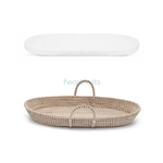 A close view of Heartnests's Bubish Baby Changing Basket with a white foam mattress with  measurements on white background