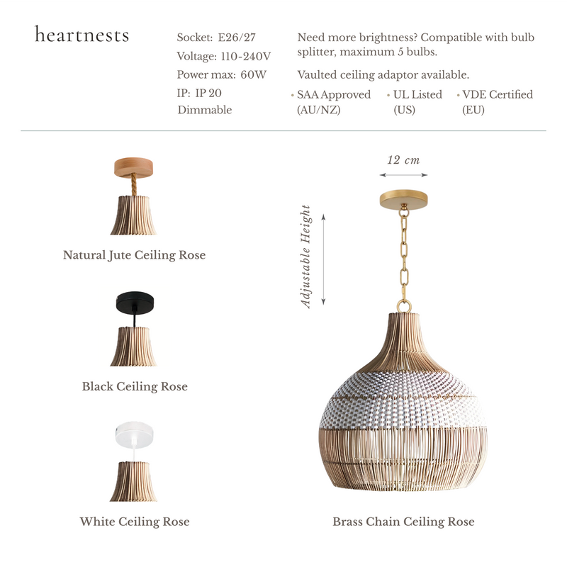 Catalina 60cm Rattan Pendant Light - Natural & White Weave