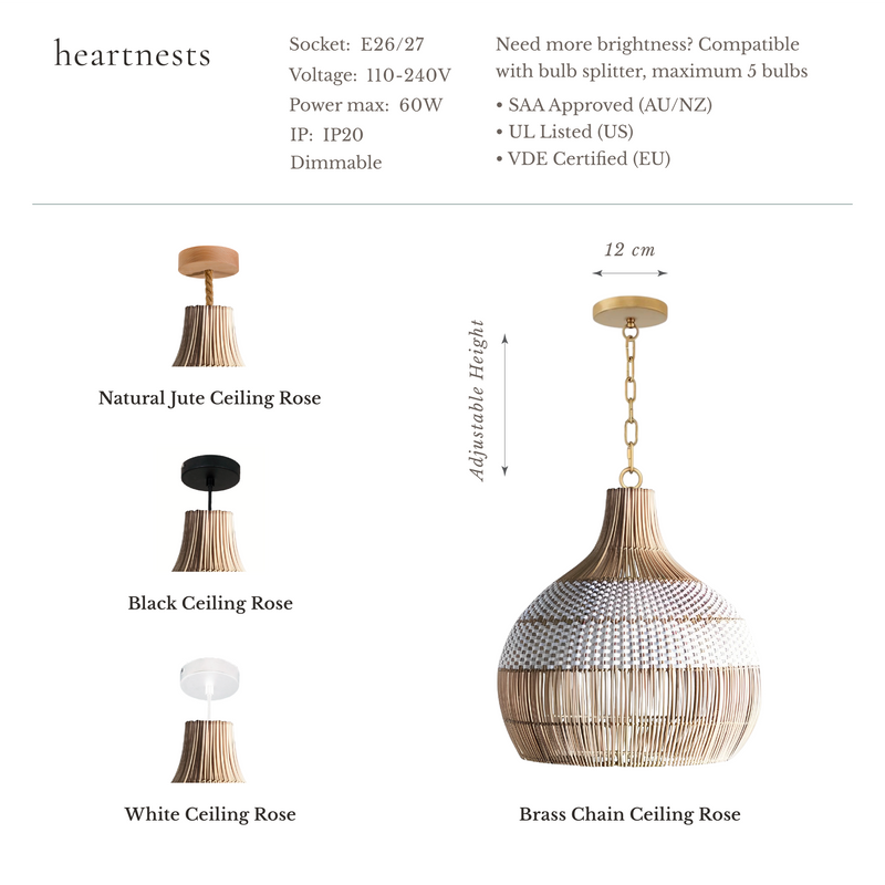Catalina 60cm Rattan Pendant Light - Natural & White Weave