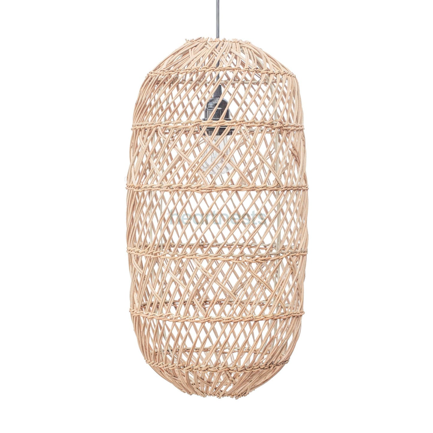 A Heartnests' Moreton Rattan Pendant Light is on white background