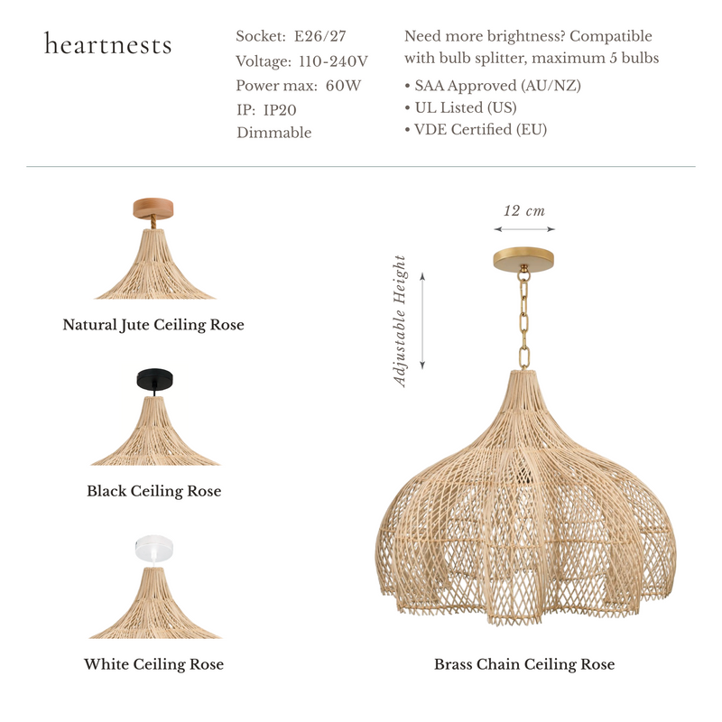 Nava L Rattan Pendant Light - Handwoven Cane Rattan