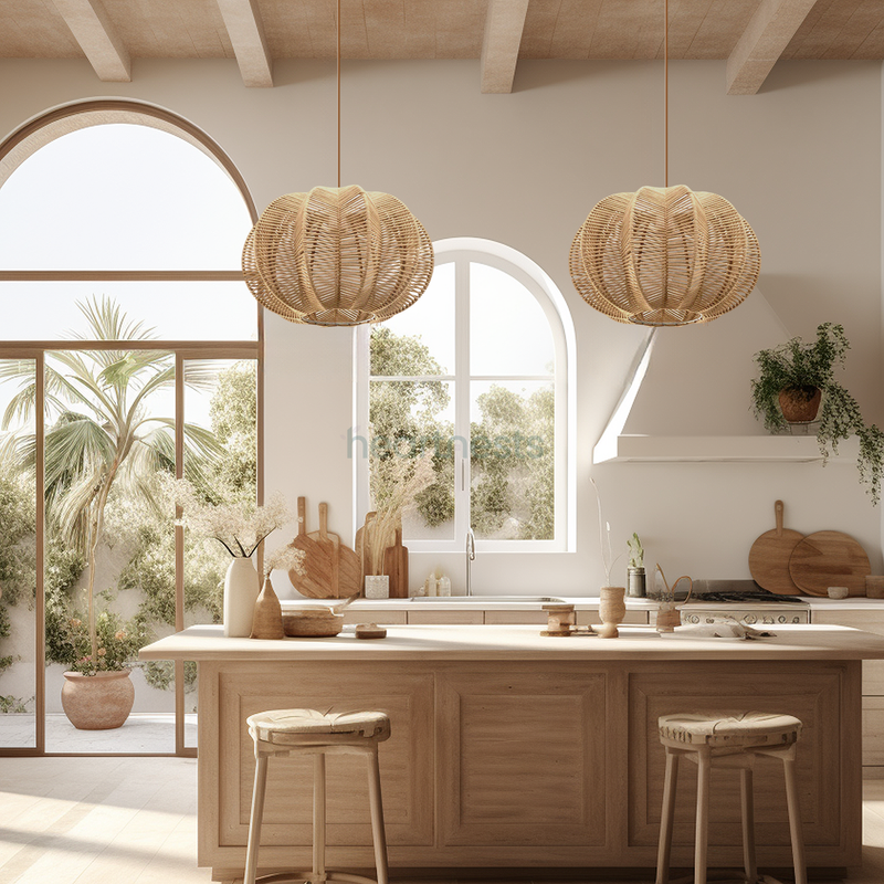Stella Rattan Pendant Light - Handwoven Cane Rattan Ceiling Lamp
