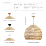 Timea Rattan Pendant Light - Handwoven Cane Rattan Dome Pendant Lamp