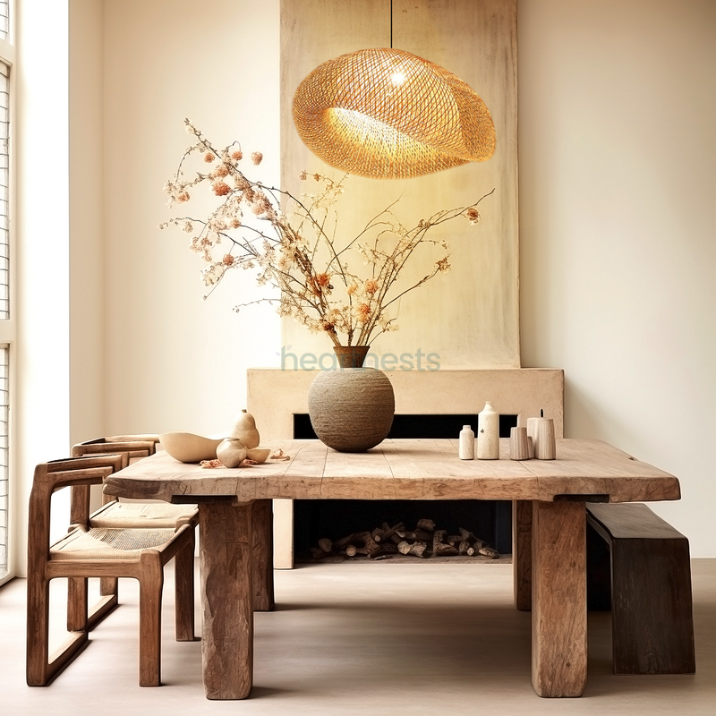 Twinnie Bamboo Wicker Pendant Light - Handwoven Cane Rattan Ceiling Lamp